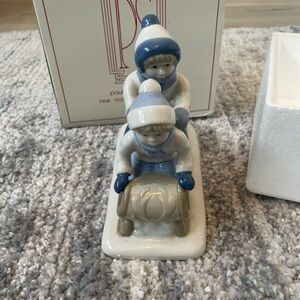 1992 Paul Sebastian Children Sled Riding Figurine Porcelain Winter Snow Day Kids